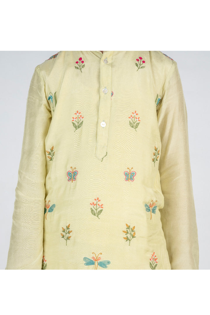 Lime Green Buta Printed Kurta With Pyjama Set