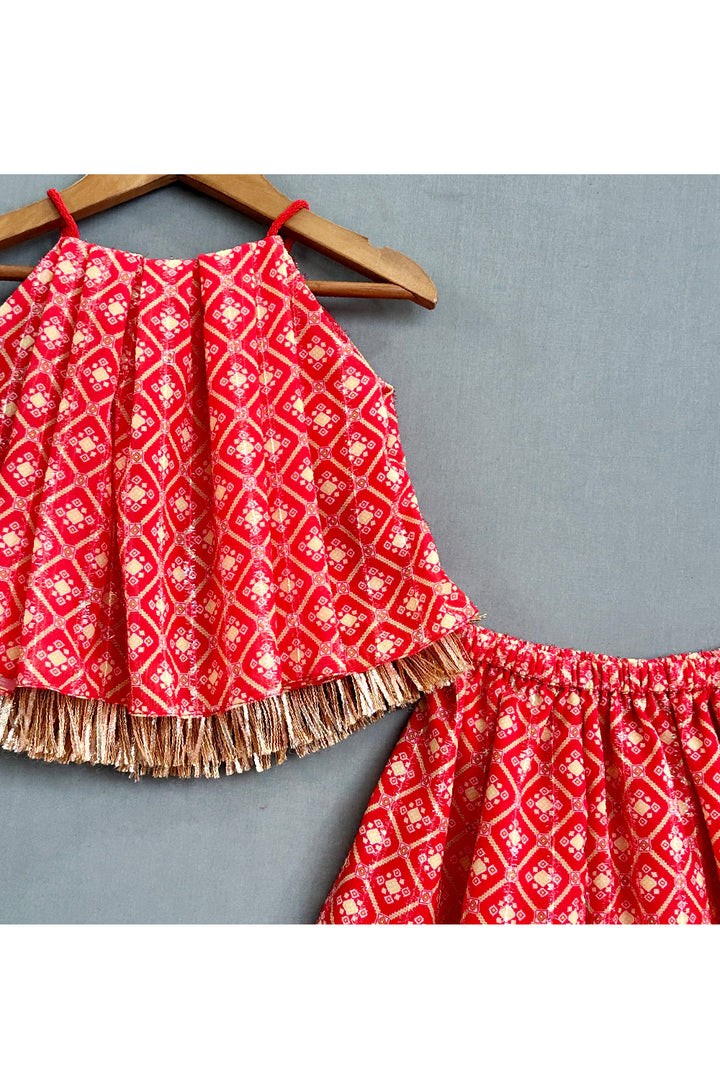 Orange Printed And Zari Embroidered Sleeveless Top With Palazzo Set