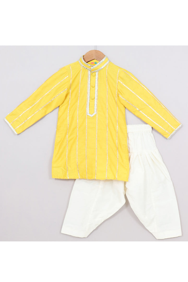 Yellow Gota Detailing Cotton Silk Kurta With Salwar Set