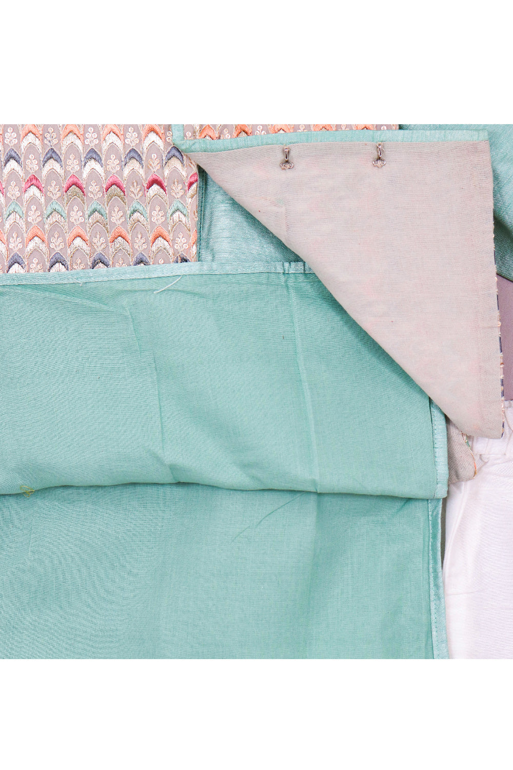 Sea Green Art Silk Kurta With Embroidered Jacket Set