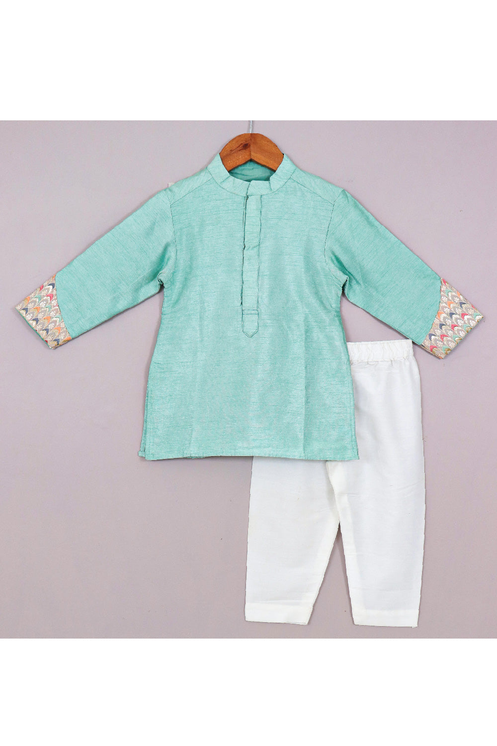 Sea Green Art Silk Kurta With Embroidered Jacket Set