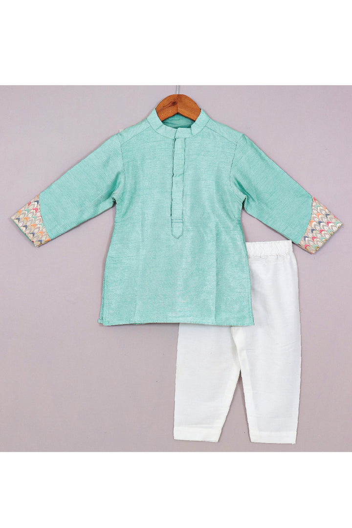 Sea Green Art Silk Kurta With Embroidered Jacket Set