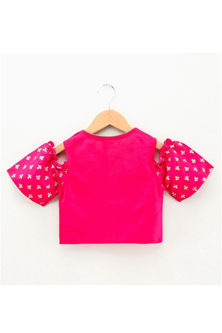 Pink Cold Shoulder Top & Yellow Printed Dhoti Pant Set