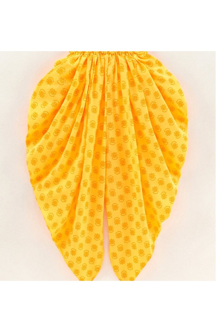 Pink Cold Shoulder Top & Yellow Printed Dhoti Pant Set