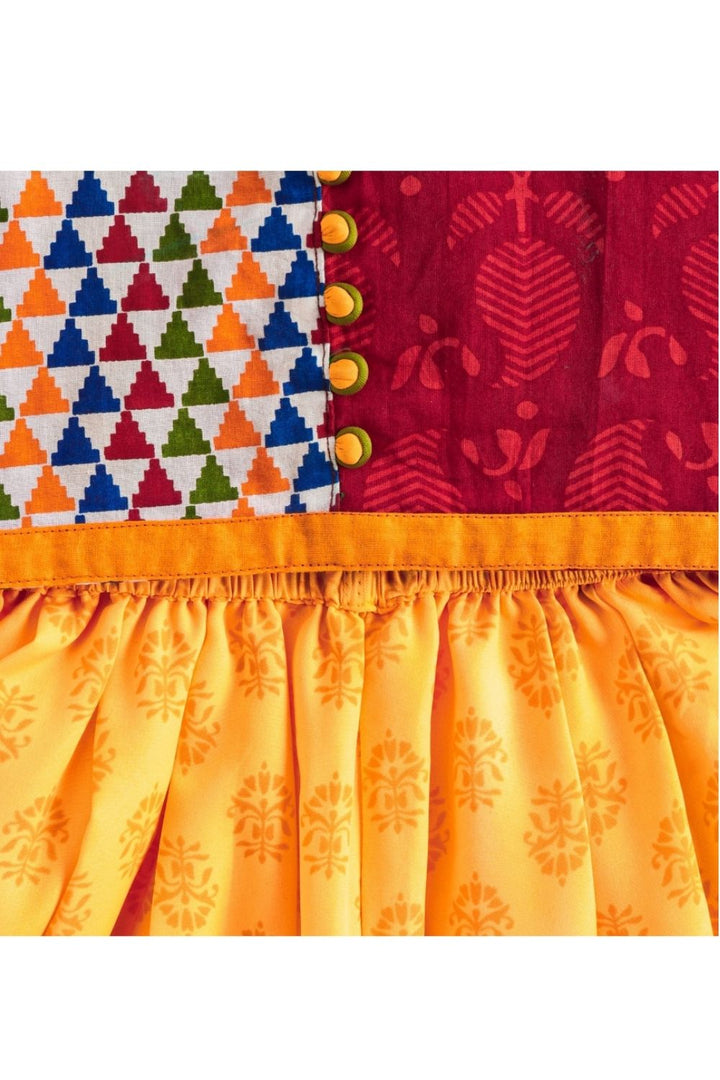Maroon Printed Top & Yellow Dhoti Pant Set