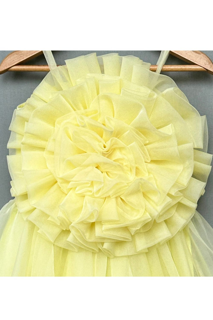 Lemon Yellow Blossom Ruffle Tulle Sleeveless Dress