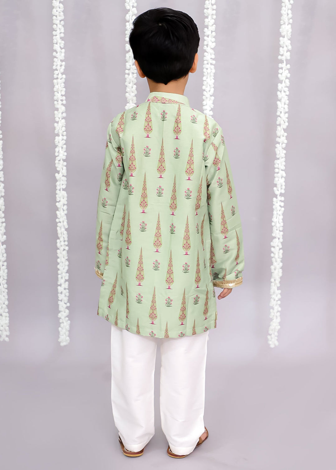 Mint Green Mugal Printed Kurta With Pyjama Set