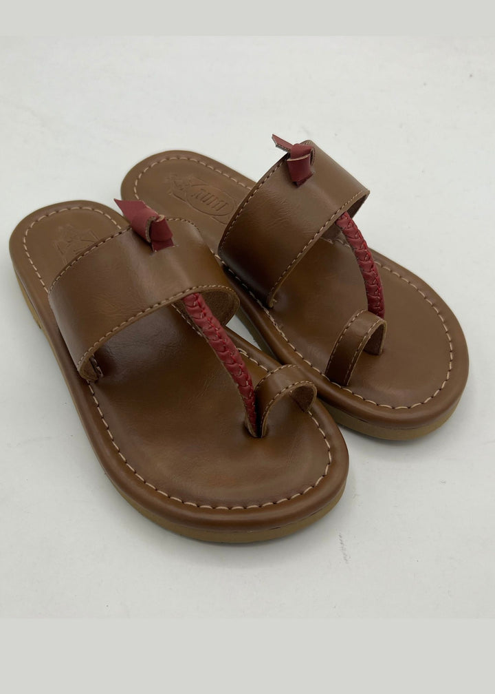 Maroon And New Tan Kolhapuri Flats