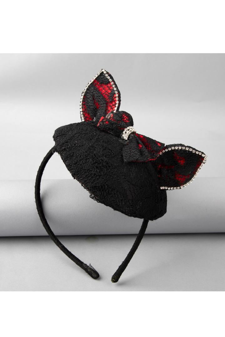 Black Halloween Cat Theme Embellished With Bow And Stones Hairband