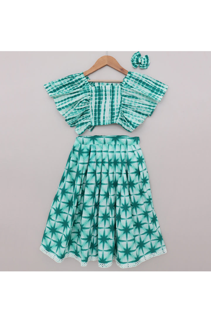 Tie And Dye Cotton Crop Top With Lehenga Set