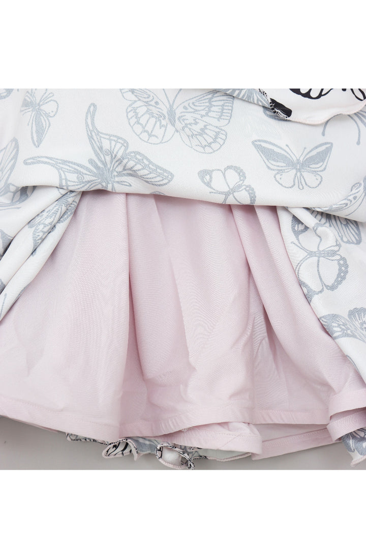 Hot Pink Shirt Style Top With Butterfly Printed Satin Skirt