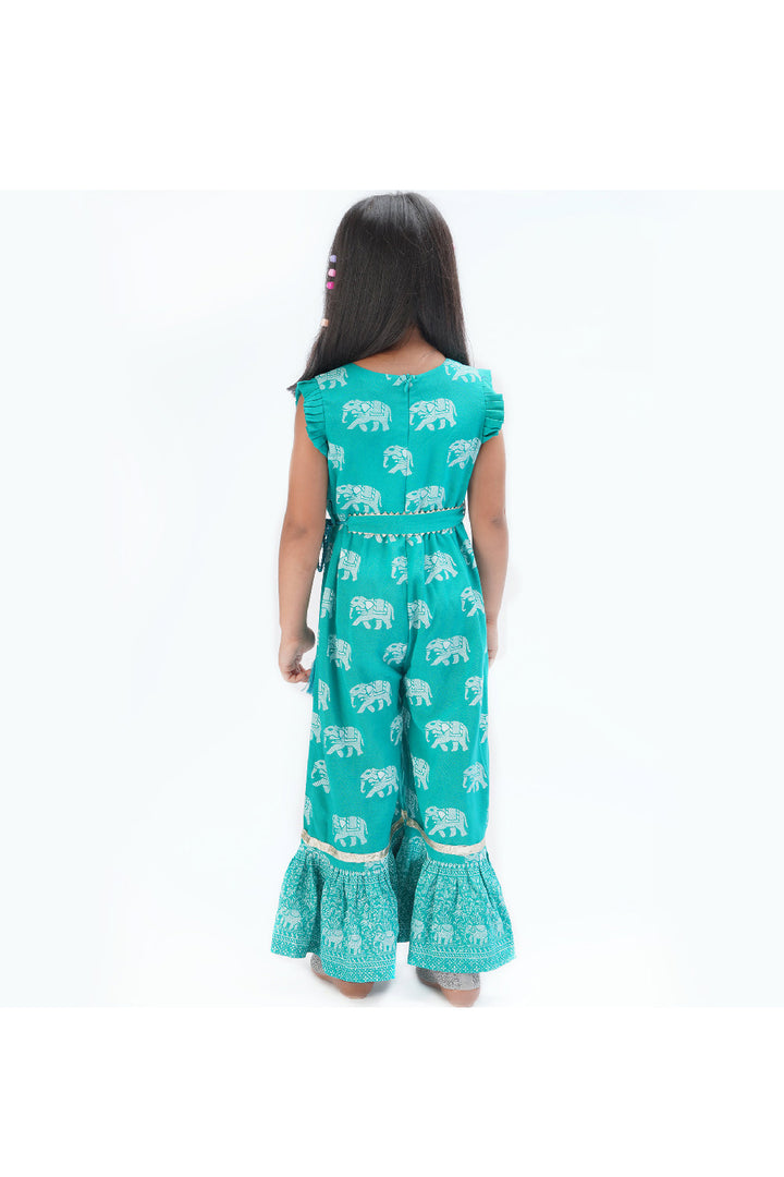 Sky Blue Elephant Printed Sleeveless Jumpsuit