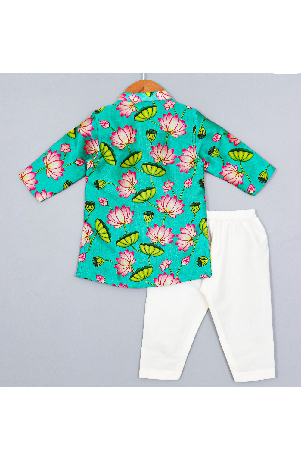 Aqua Lotus Printed Silk Kurta With Pyjama Set