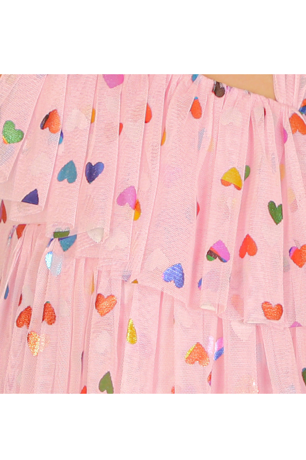 Pink Hearts Embellished One Shoulder Tiered Dress