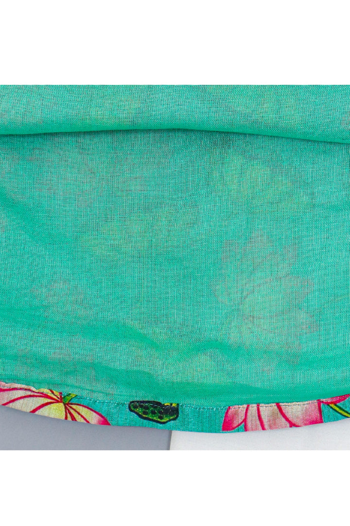 Aqua Lotus Printed Silk Kurta With Pyjama Set