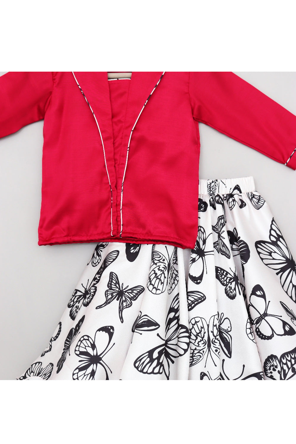 Hot Pink Shirt Style Top With Butterfly Printed Satin Skirt