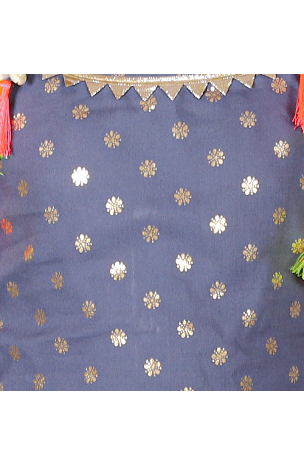 Navy Foil Printed Top With Spaghetti Sleeves And Dhoti Set