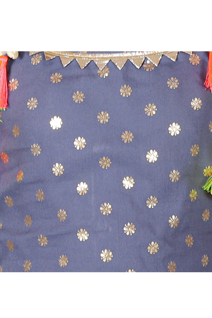 Navy Foil Printed Top With Spaghetti Sleeves And Dhoti Set