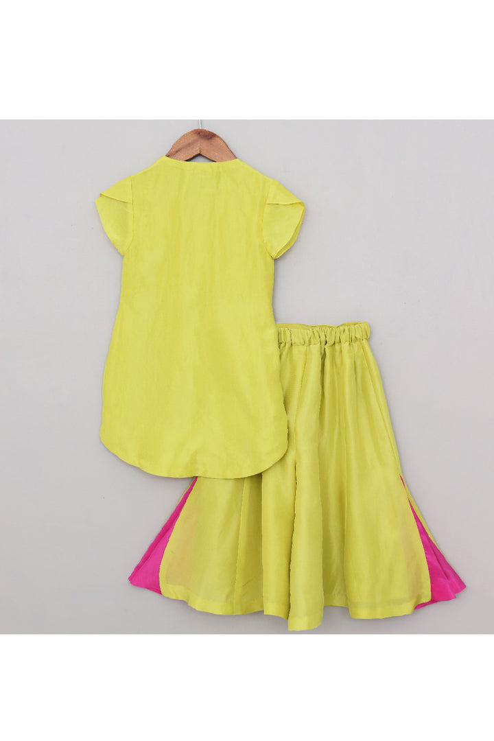 Mint Green Hand Embroidered Silk High Low Kurta With Sharara Set