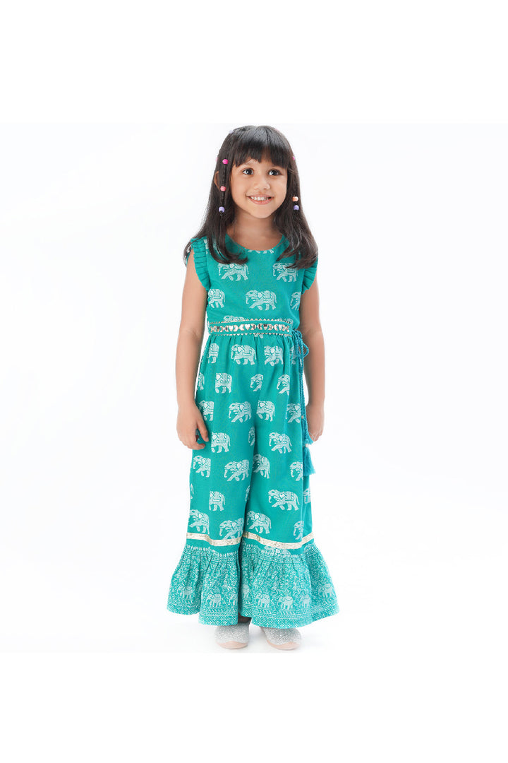 Sky Blue Elephant Printed Sleeveless Jumpsuit
