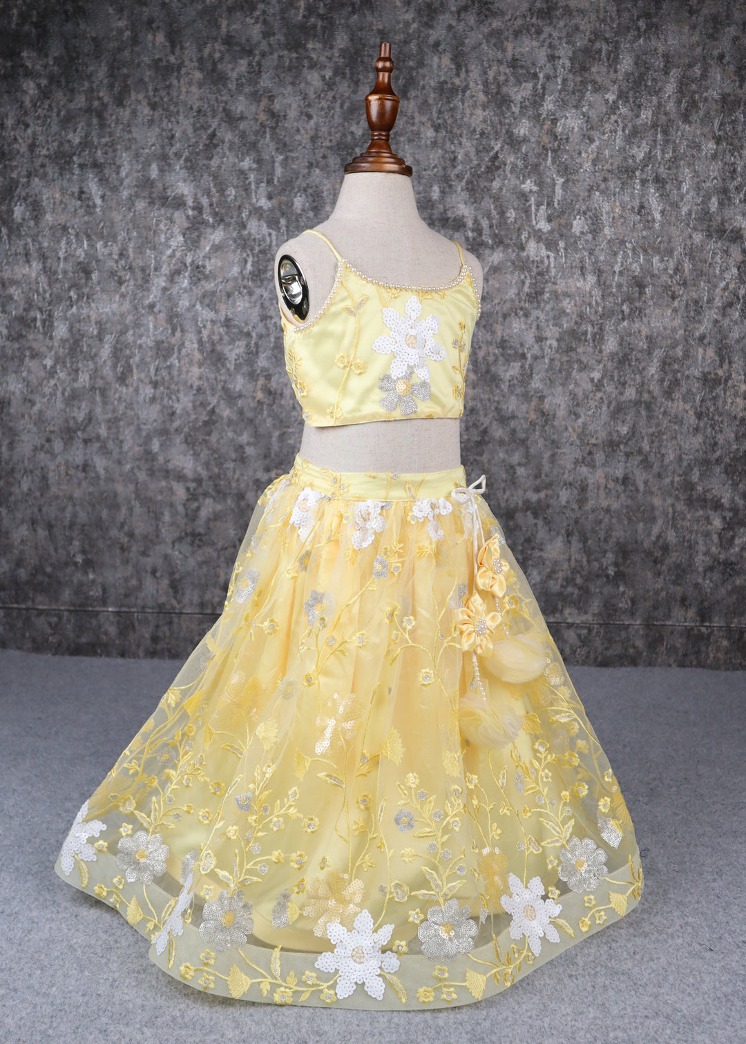 Yellow Flower Heavy Embroidered Top And Lehenga Set