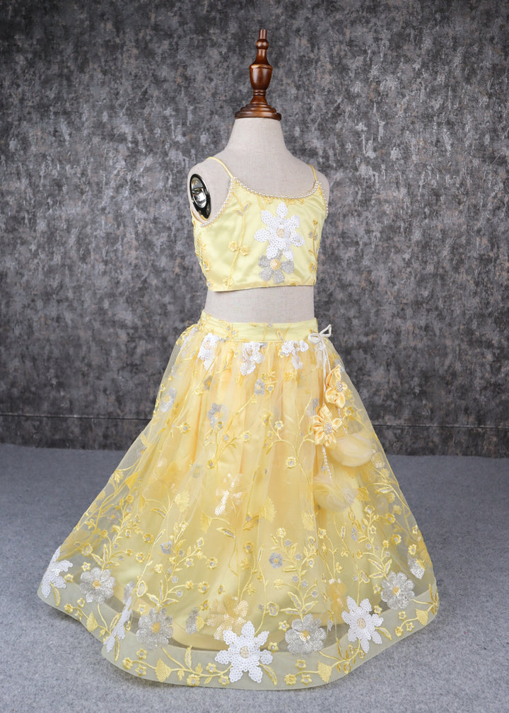 Yellow Flower Heavy Embroidered Top And Lehenga Set