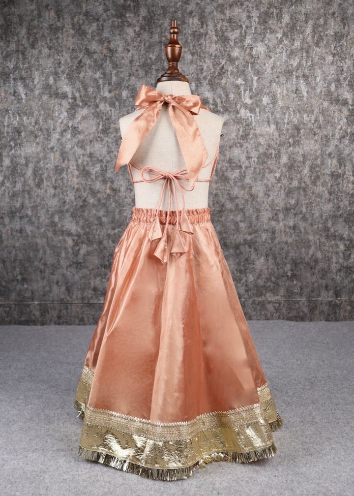Golden And Orange Halter Neck Stylish Top And Lehenga Set