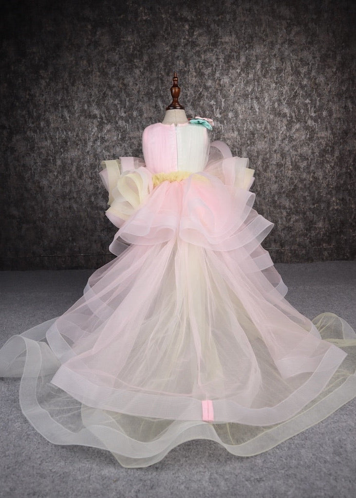 Rainbow Shaded Stone Embellished With Detachable Trail Dress