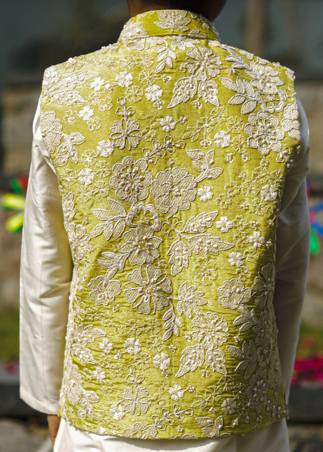 Lemon Yellow Thread And Pearl Embroidered Jacket With Kurta Pyjama Set