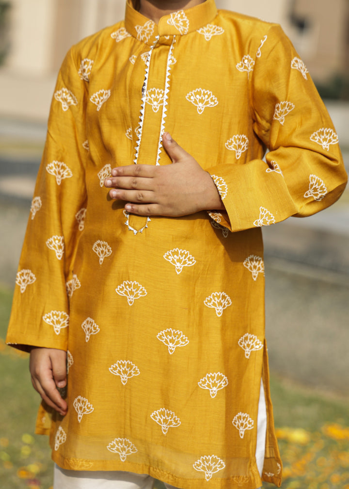 Rust Chanderi Pure Mul Kurta With Cotton Silk Off White Pant Set