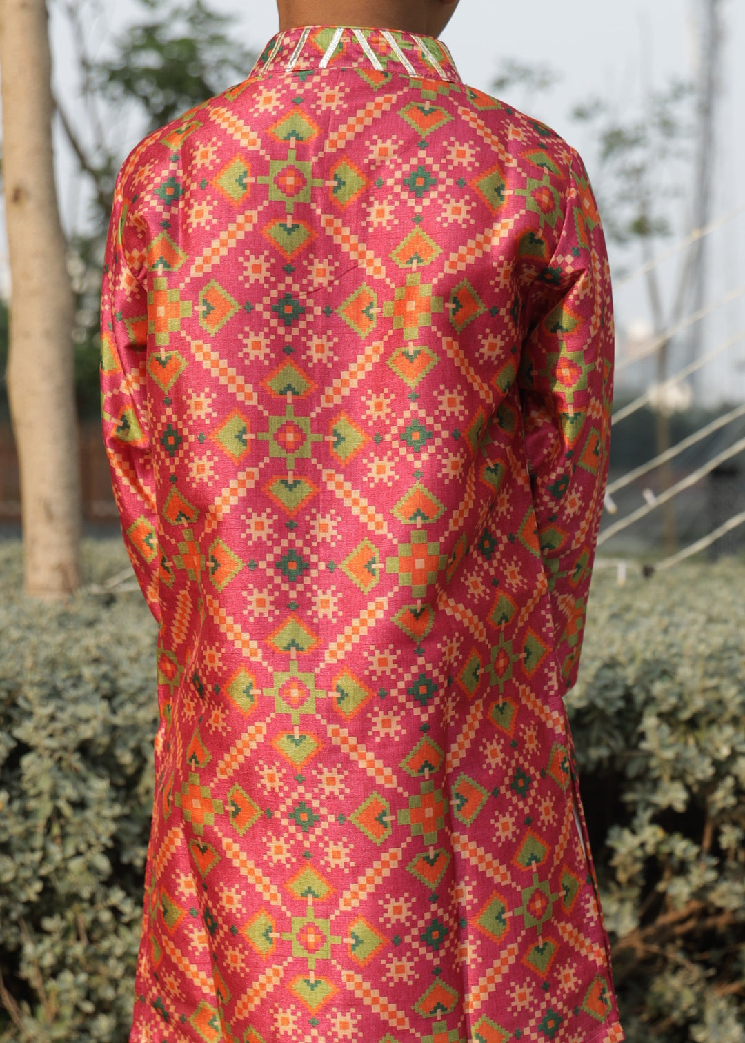 Pink Cotton Silk Patola Printed Gota Detailing Kurta With Pant Set