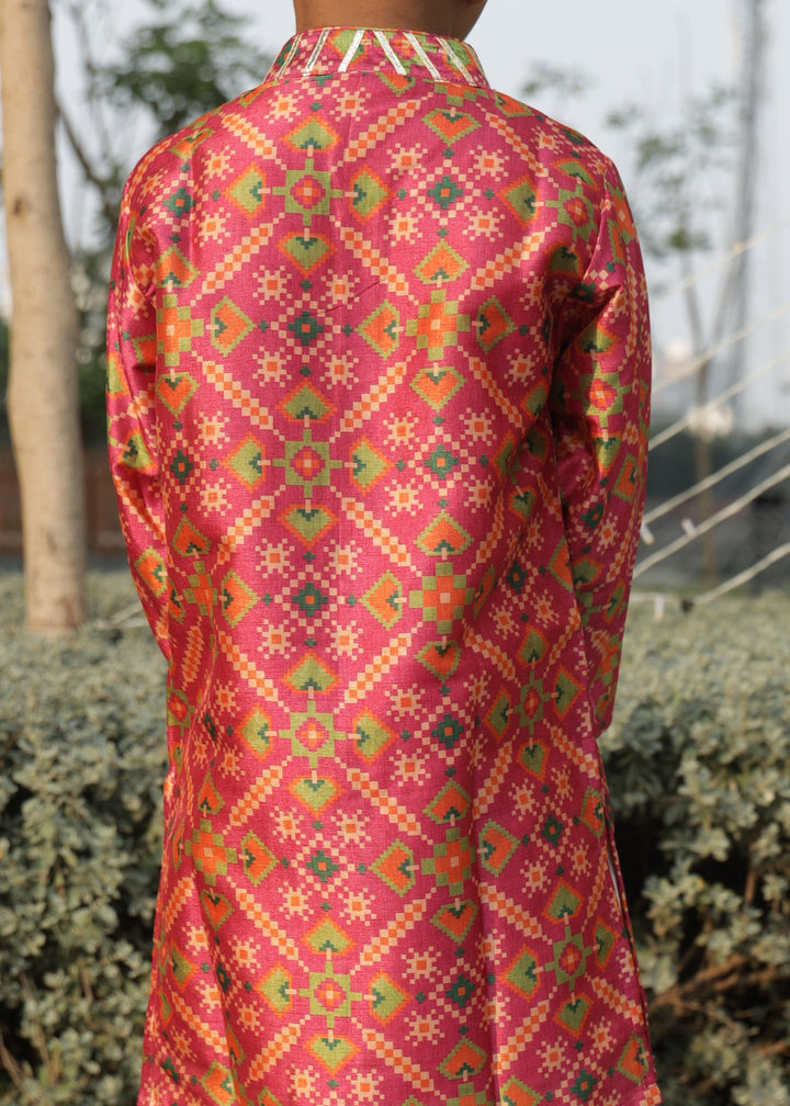 Pink Cotton Silk Patola Printed Gota Detailing Kurta With Pant Set