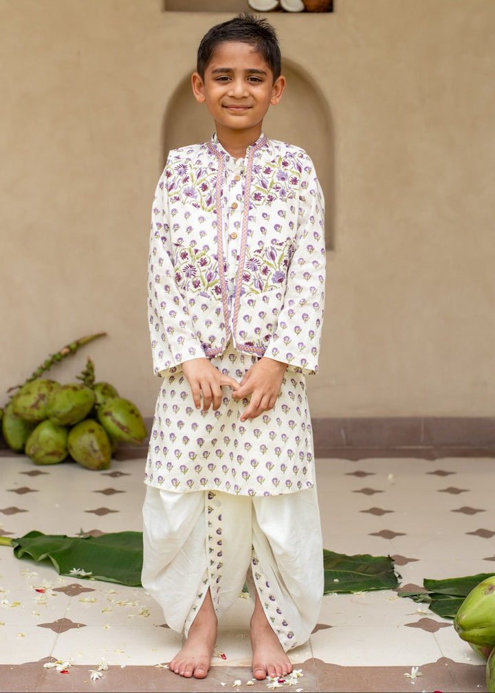 Purple Cotton Printed Jamuni Patch Work Bandi Set
