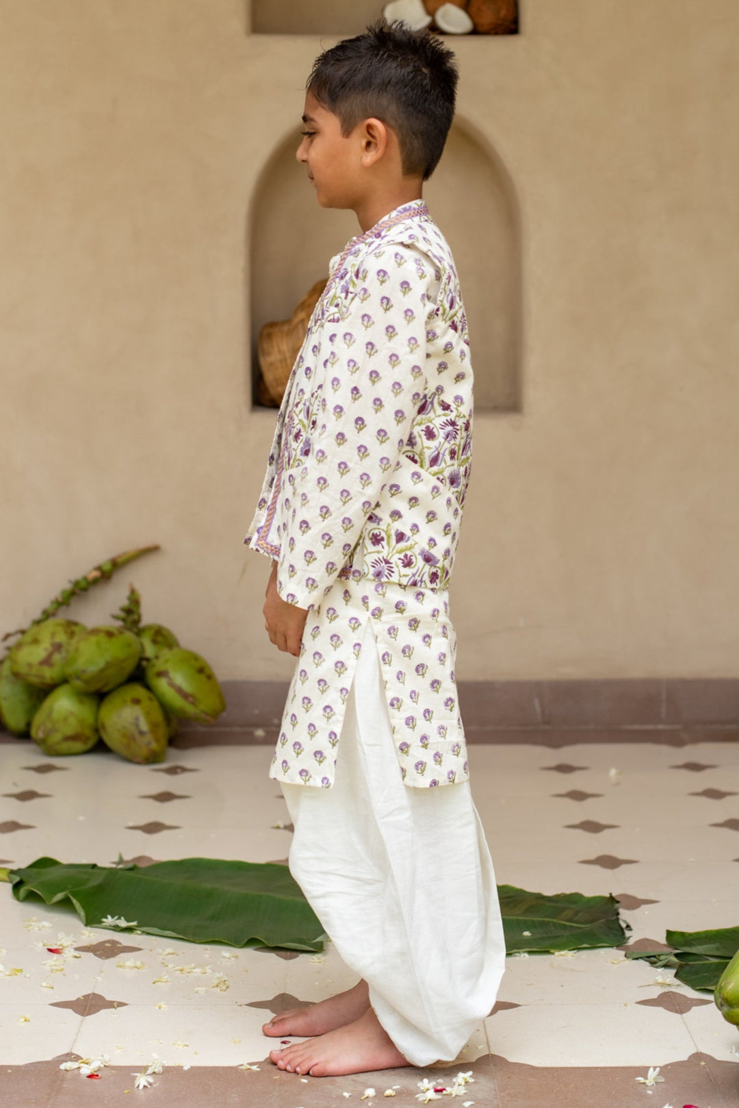 Purple Cotton Printed Jamuni Patch Work Bandi Set