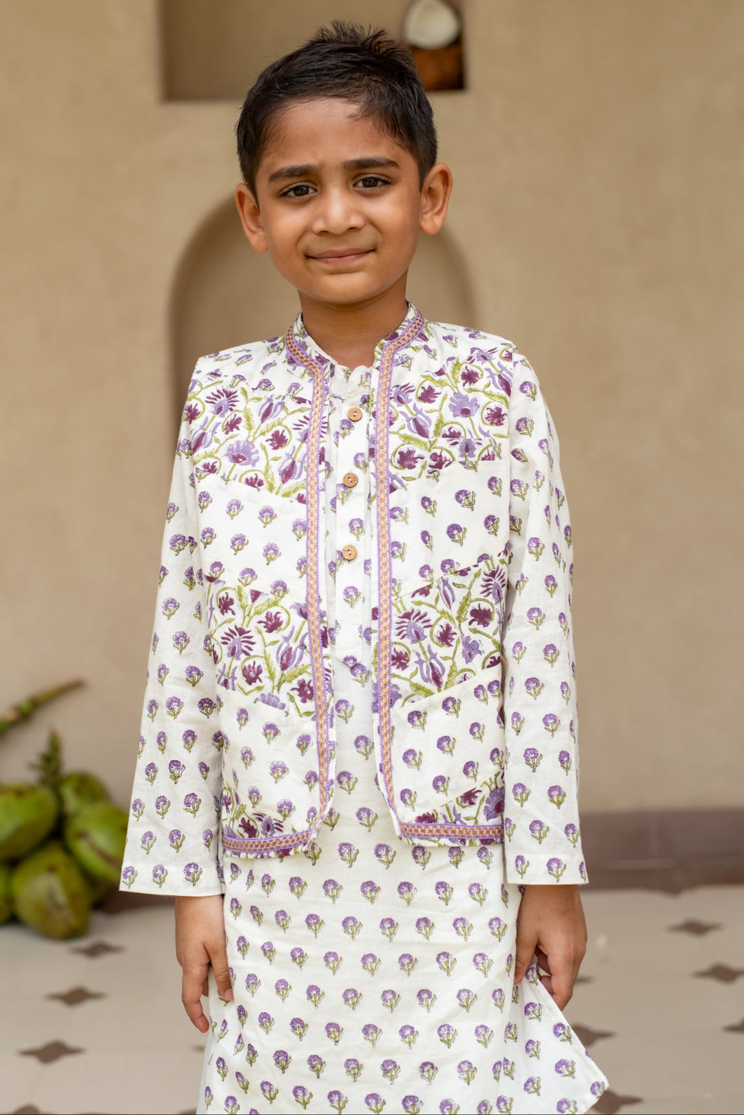 Purple Cotton Printed Jamuni Patch Work Bandi Set