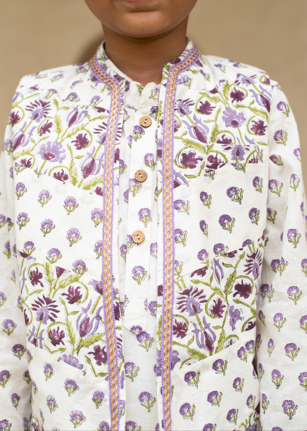 Purple Cotton Printed Jamuni Patch Work Bandi Set