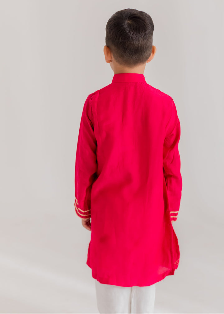 Pink Gulab Gota Patti Kurta With Pyjama Set