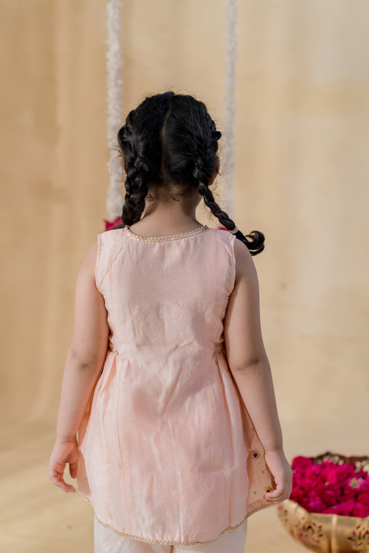 Peach Angrakha Petal Style Kurta With Pant Set