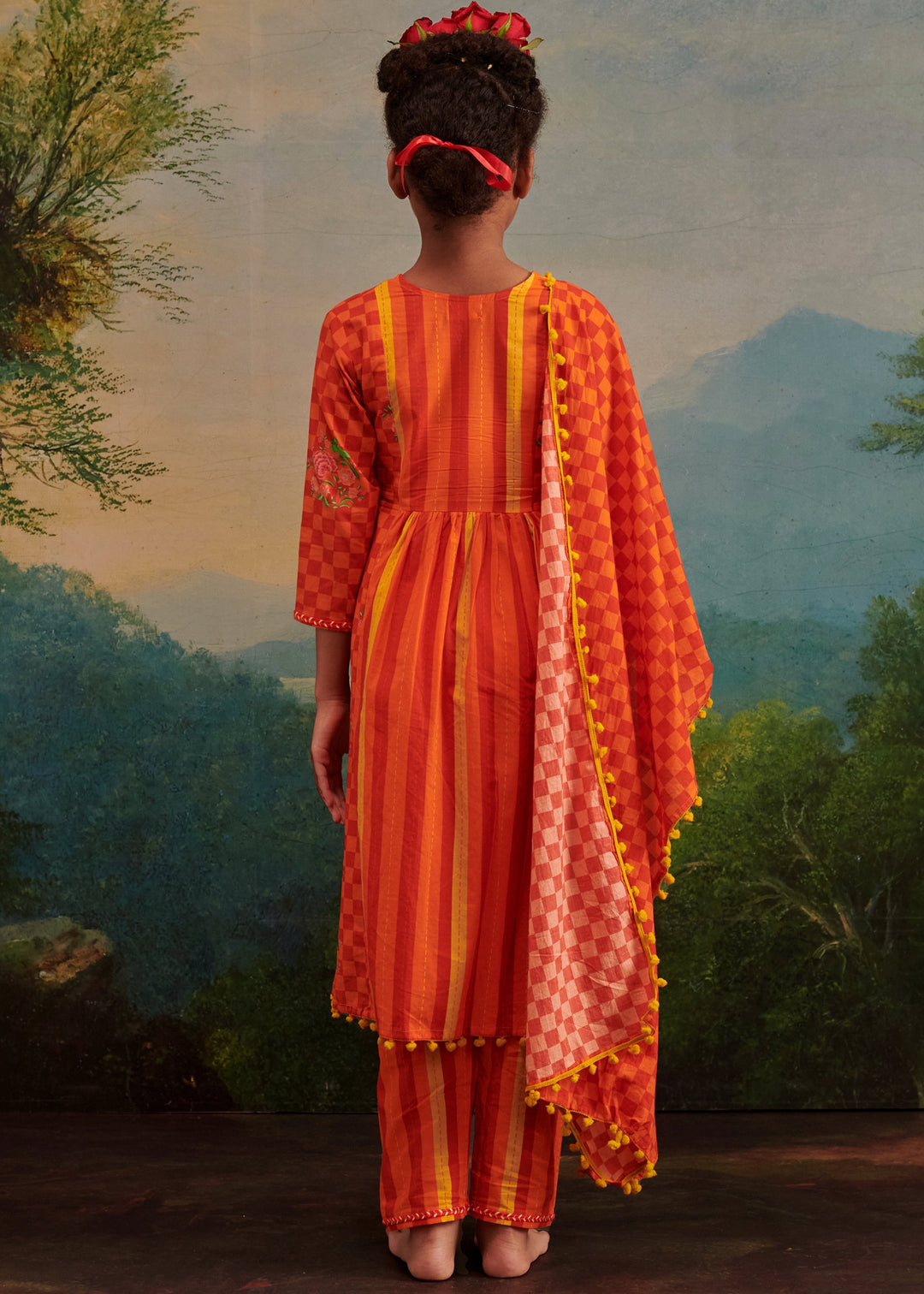 Orange Cotton Printed Kurta With Palazzo Pant Set