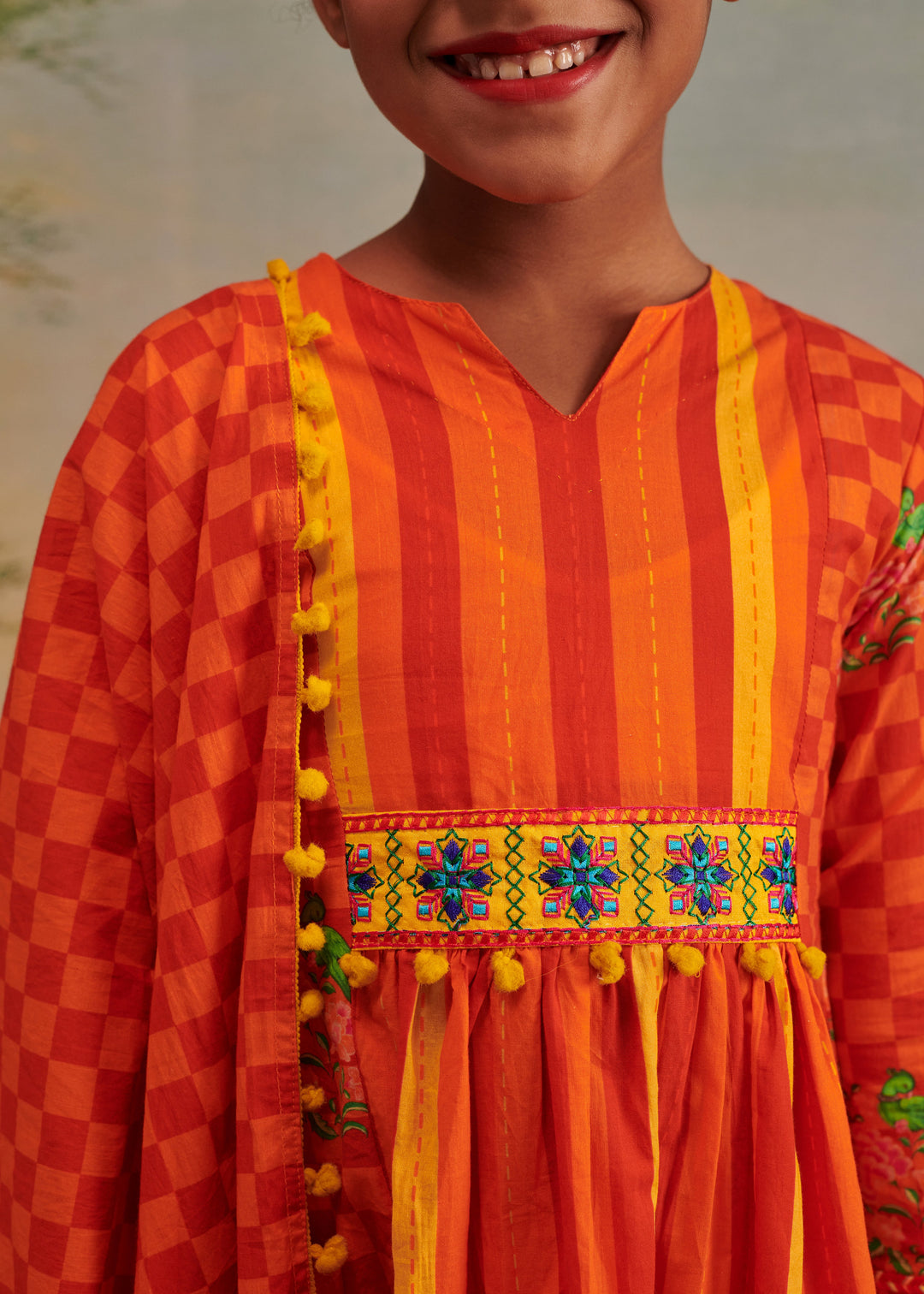 Orange Cotton Printed Kurta With Palazzo Pant Set