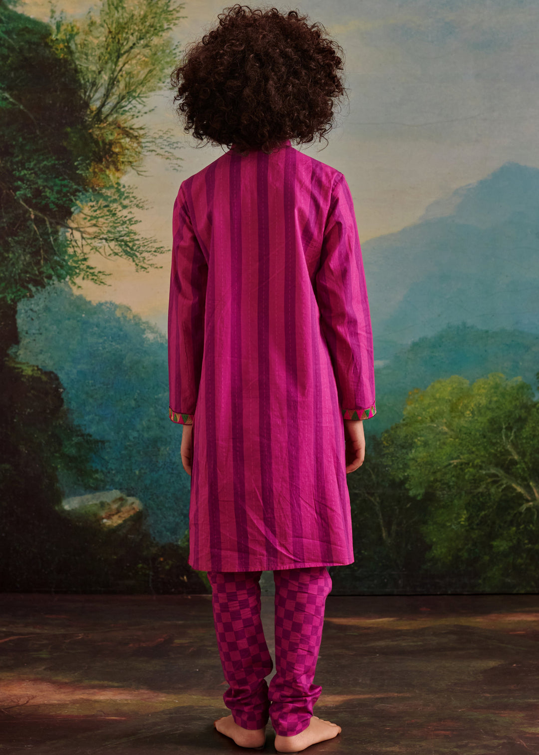 Purple Stripes Printed Cotton Kurta With Churidar Set