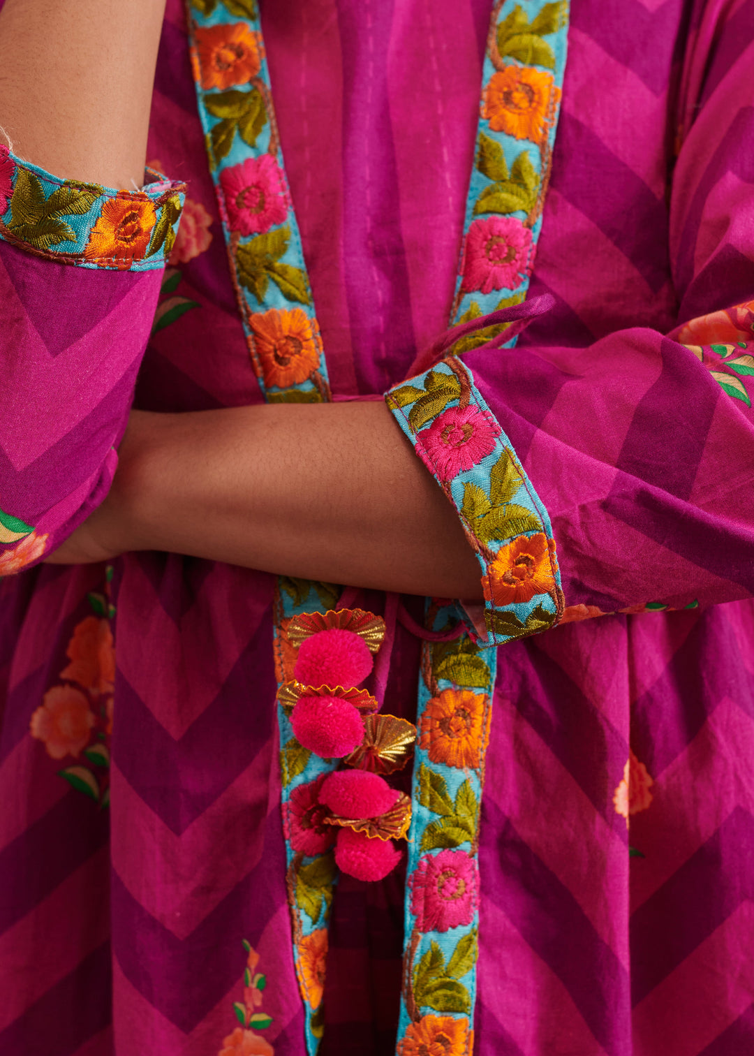 Purple Cotton Check Printed Top Jacket With Cowl Dhoti Set