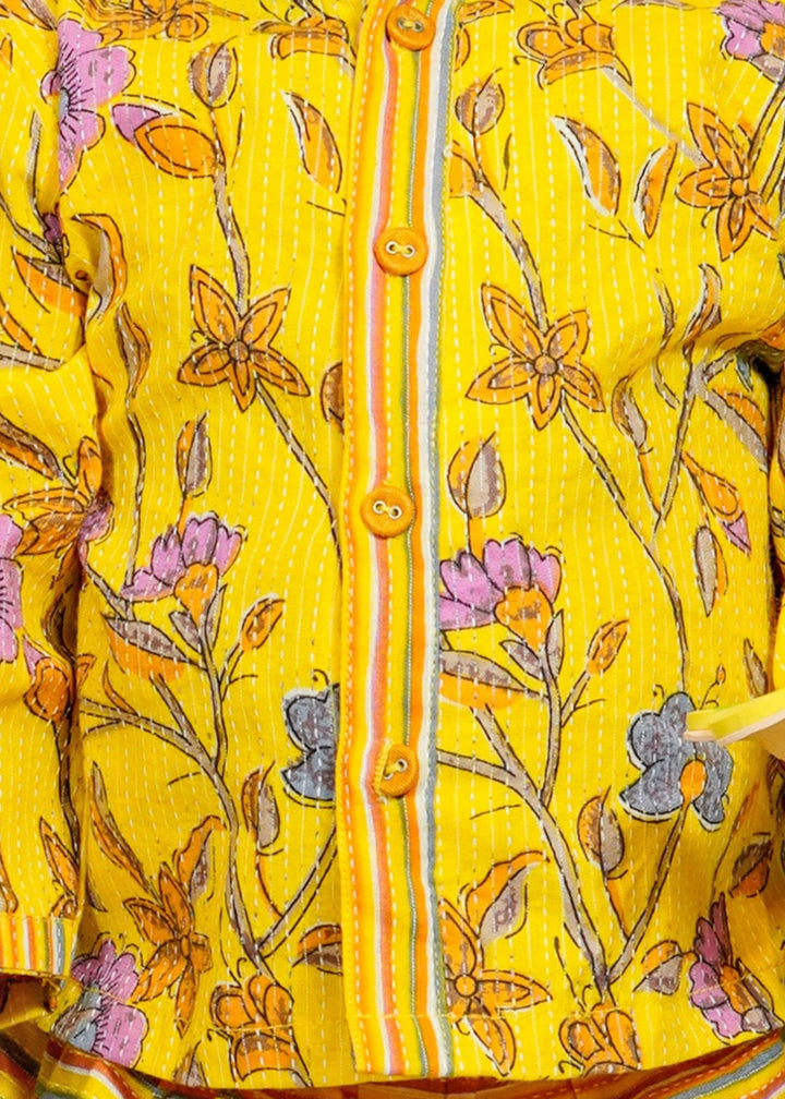 Yellow Floral Printed Kurta With Dhoti Pant Set