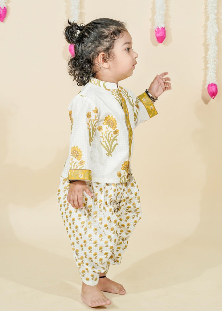Mustard Floral Printed Kurta With Dhoti Set