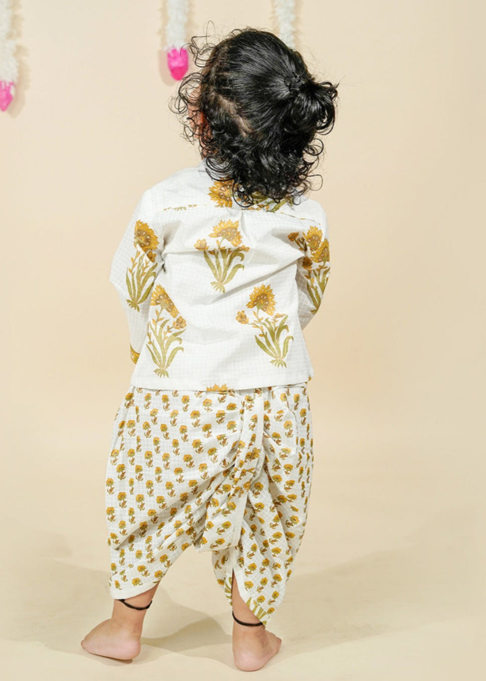 Mustard Floral Printed Kurta With Dhoti Set