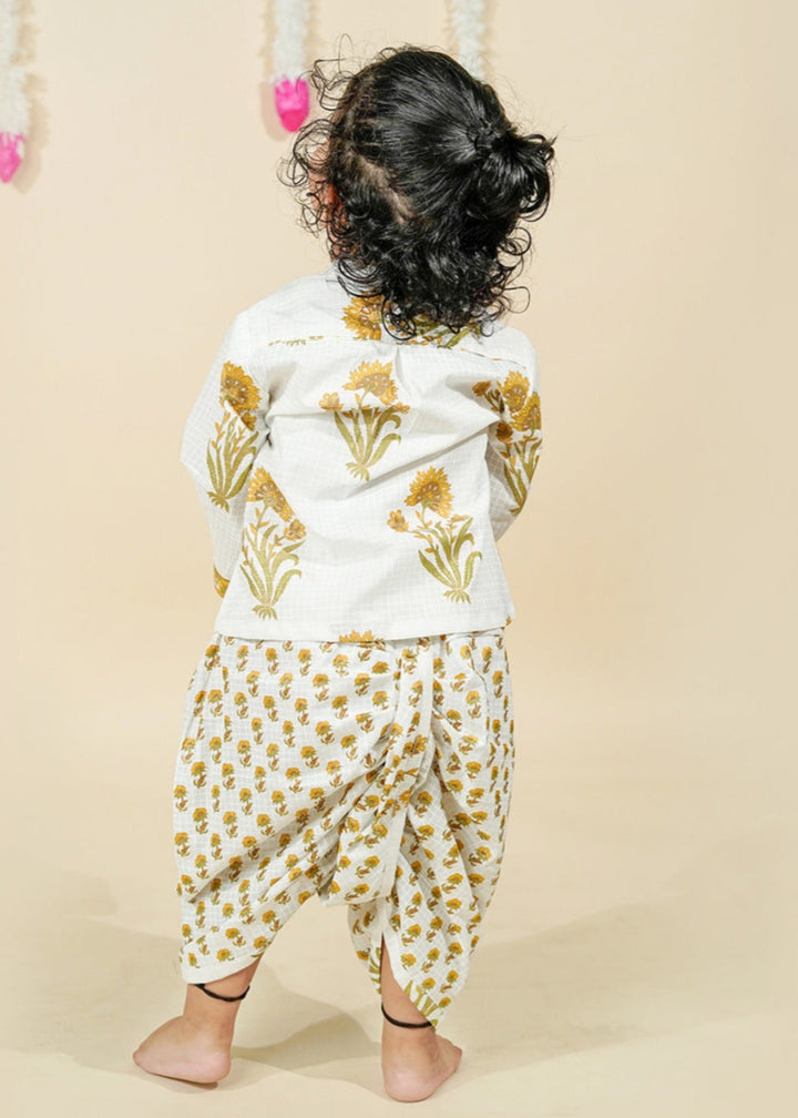 Mustard Floral Printed Kurta With Dhoti Set