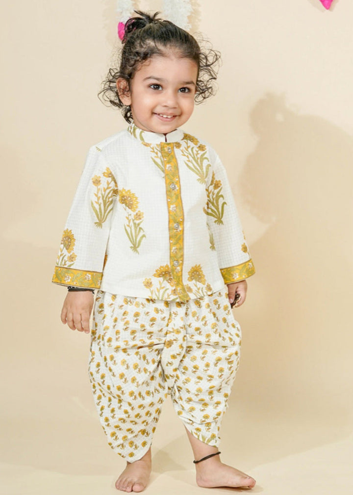 Mustard Floral Printed Kurta With Dhoti Set