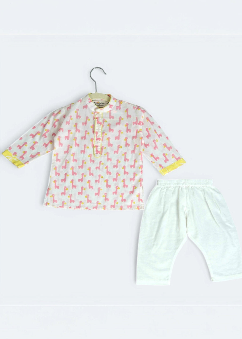 Off White Hand Block Animal Printed Kurta With Pyjama Set