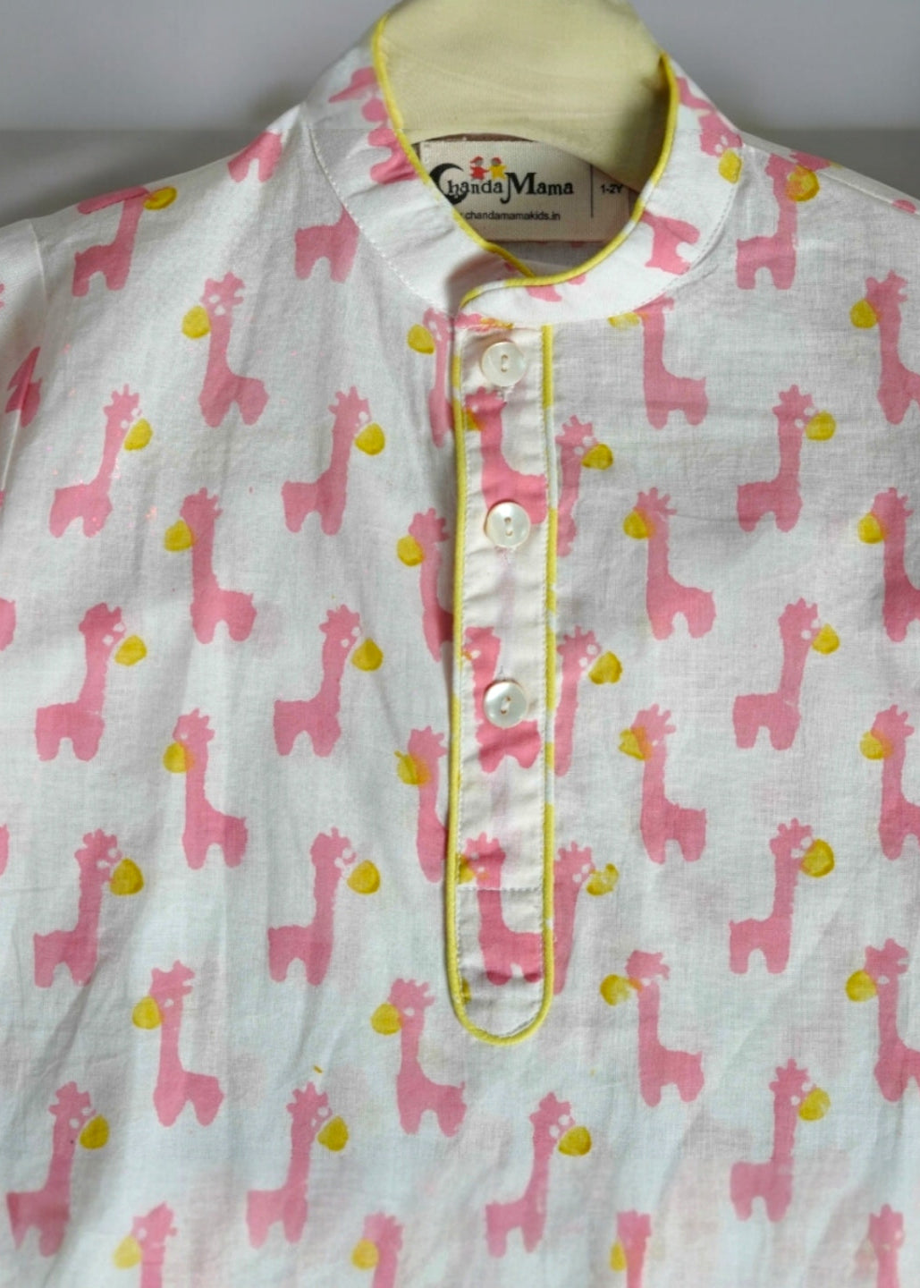 Off White Hand Block Animal Printed Kurta With Pyjama Set