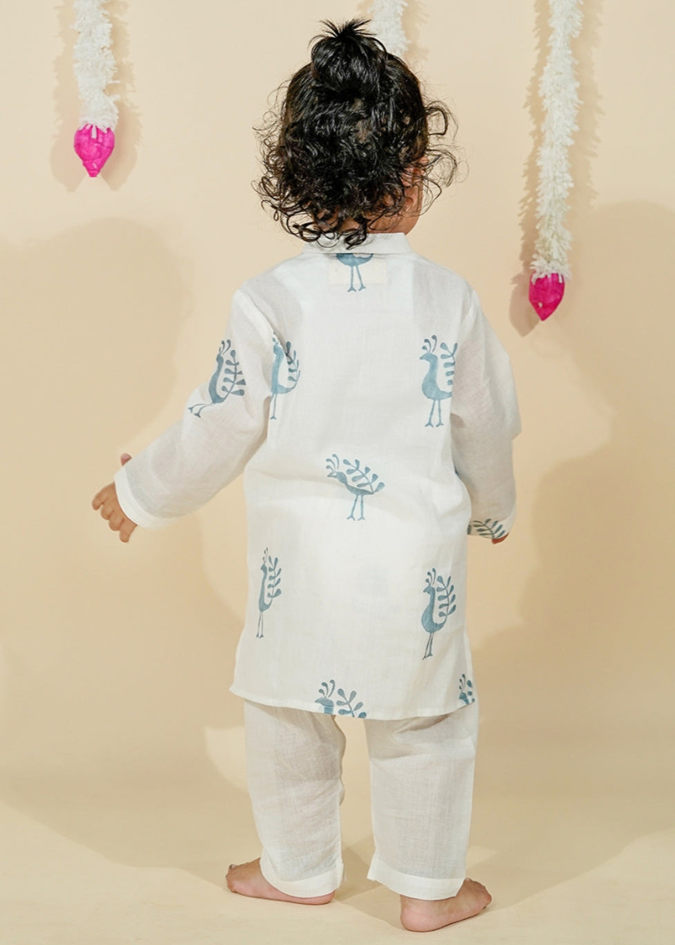 Off White Hand Block Printed Kurta With Pyjama Set